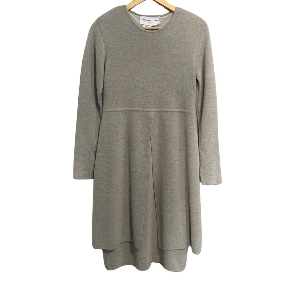 Vintage Adrienne Vittadini Sweater Dress Size 14 Beige Wool Blend Knit Layered